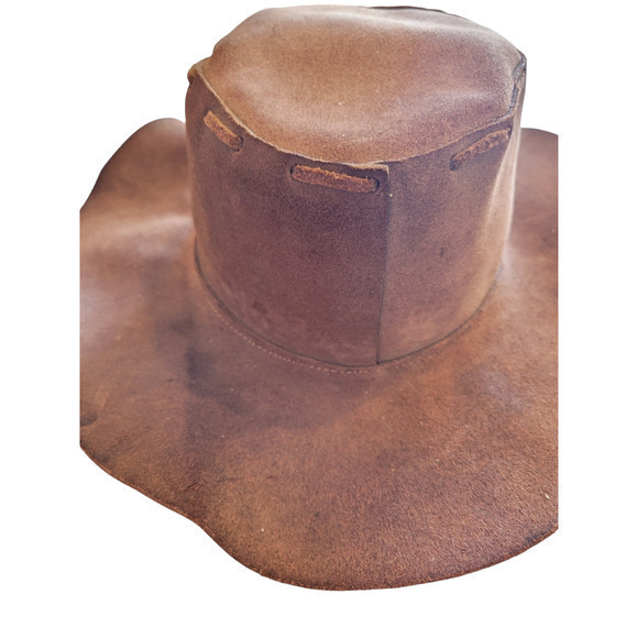 Vintage Vegan‎ Leather Brown Outback Cowboy Lace Detail Hat Boonie Hat - Picture 12 of 13